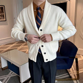 Hearujoy 2024 Winter Men's Knitted Luxury Buttons Cardigan Sweatercoat Long Sleeve Casual Streetwear Suit Collar Solid Vintage Coat